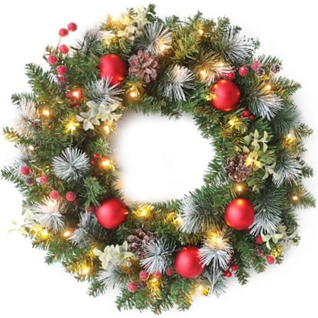 40 cm Förbelyst Konstgjord Julkrans, Upplysta Julkransar för Ytterdörr, Inomhus Utomhus Julkrans Vinterkrans för Juldekorationer
