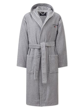 Unisex Striped Cotton-Mix Hoodie Robe Morgenkåbe Badekåbe Grå Lexington Home