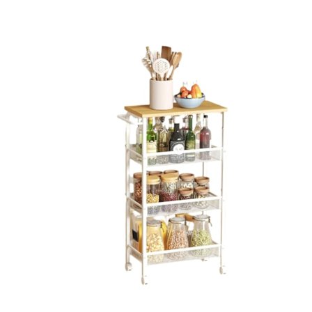 Rootz Troting Trolley - Kitchen Cart - Smal Niche Shelf - Rumbesparende værktøj - 22 cm x 45,4 cm x 77 cm - eg farve hvid
