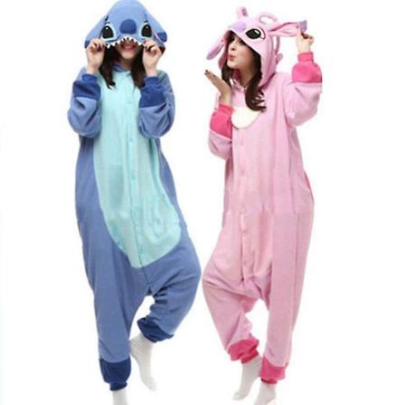 Stitch Pyjamas Anime Cartoon Sovkläder Outfit Jumpsuit_y o Rosa Rosa Pink S