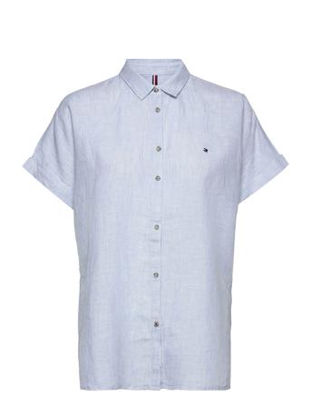 Linen Relaxed Shirt Ss Lyhythihainen Paita Sininen Tommy Hilfiger