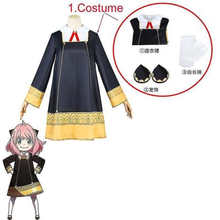 Halloween Spy X Family Anya Forger Cosplay Kostym Anime Cosplay Peruk Vuxenkläder inklusive strumpor Set 2