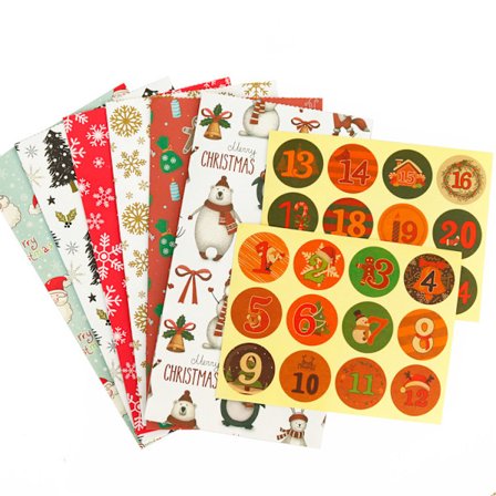 Julklappspåse Julklistermärken 24 set Julgodispapperspåse Förpackningspåse 24 julpapperspåsar + 24 julklistermärken set 1