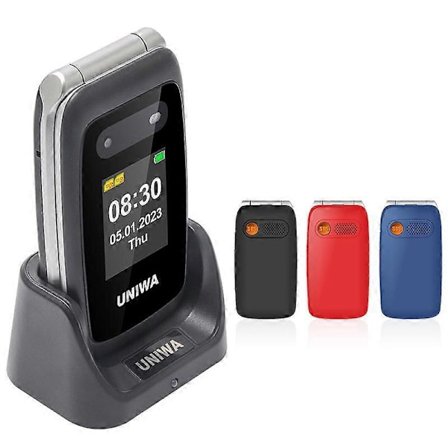 Rainbuvvy UNIWA V202T 4G Flip Senior Telefon 2,4 tums dubbelskärm Nödsamtalsknapp Funktionstelefon 1450mAh Stor Tryckknapp För Äldre