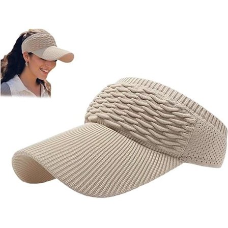 ING Naisten leveälierinen aurinkohattu UV-suojalla, neulottu juoksuhattu, täydellinen poninhännille, nopeasti kuivuva, beige