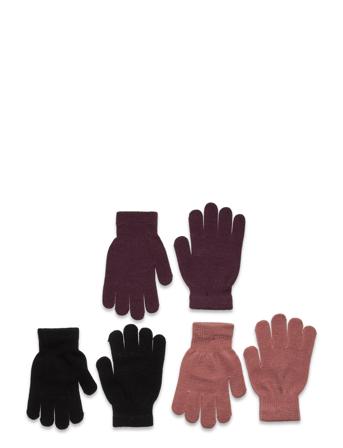 Neckar Knitted 3-Pack Gloves Pink ZigZag