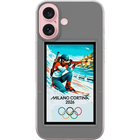 Kompatibelt Mobildeksel til Apple iPhone 16 Retroplakat Cortina Milano 2026 med fjell, vintersportsutøvere, italienske trikolor, Milano-katedralen og