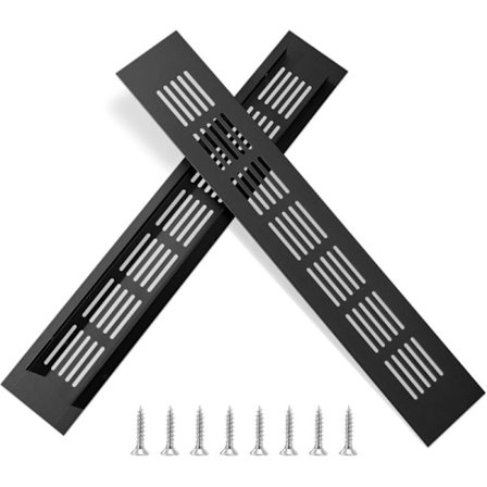 Alumiininen ilmanvaihtoritilä suorakulmainen tuuletusritilä ruuveilla kaappiin ja huoneen tuuletukseen 30x5cm musta 2 kpl