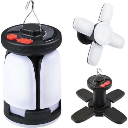 Genopladelig solcelle campinglampe, 6 justerbare belysningstilstande, bærbar lampe