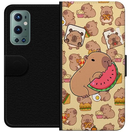 Kompatibelt Plånboksfodral till OnePlus OnePlus 9 Pro Söt capybaror njuter av vattenmelon pizza och popcorn i en varm och lekfull design som sprider