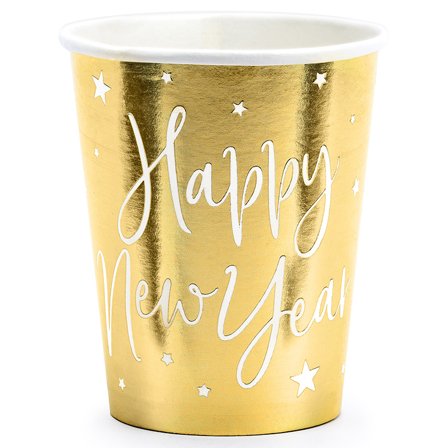 Nyårsfest Pappersmugg Guld 6-pack - Partyninja.se