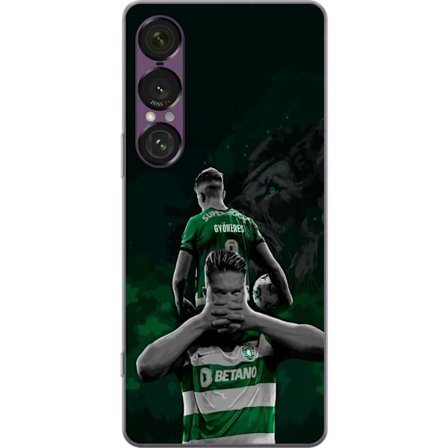 Yhteensopiva Puhelinkuori Sony Xperia 1 VII Neonmotiivi, jossa teksti "Gaming is in my DNA" sinisenä ja punaisena tiiliseinällä, jossa loistava DNA-sp