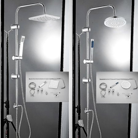 Duschset Dubbel Fyrkantig Rund Huvud Blandare Duschmunstycken Stång Slang Stigare Rund Badrumsset