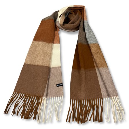 Aurora | Orange & Grey Lambswool Checkered Scarf for Men - Winter Scarves