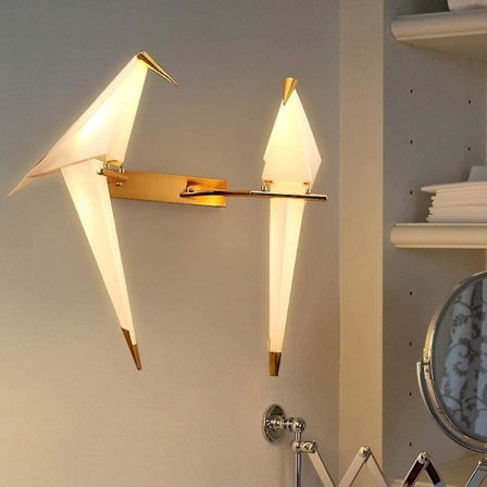 Modern LED-vägglampor, art deco, designer kreativ fågel, antik retro akryl guld, 2 lampor