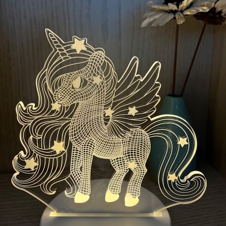 1kpl 3D-pieni yövalo, yksisarvinen yöpöytälamppu, akryylilevy pöytälamppu