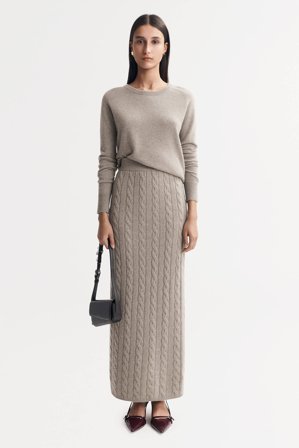 Soft Goat - Cable Knit Skirt - Cashmere skirt - M - Greige