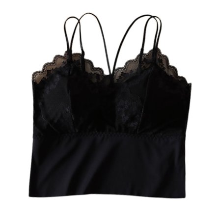 Dame Slim Fit Bryst Polstret Åndbar Blonde Krydsryg Stroppe Camisole Tank Top Sort Fri Størrelse 40 til 65kg 88.2 til 143.3lb