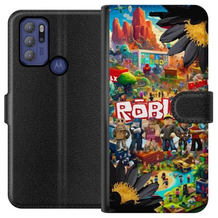 Kompatibelt Plånboksfodral till Motorola Motorola Moto G60S Roblox äventyrsvärld full av figurer, färgstarka spelmiljöer och actionfyllda byggvä