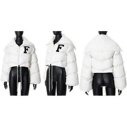 Dame Puffer Jakke Cropped Lynlås Varm Vatteret Jakke Med Oversize Lange Ærmer