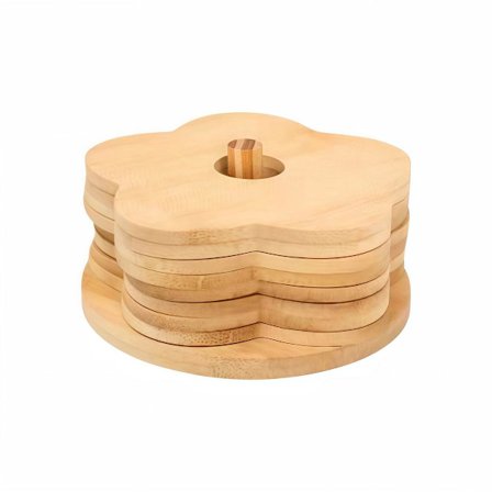 8 underlägg i trä med ställ, blomformade värmebeständiga mattor, gul, 12 cm.