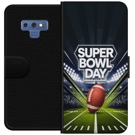Kompatibel Tegnebogsetui til Samsung Galaxy Note9 Super Bowl Day plakat med amerikansk fodbold på oplyst arena i dramatisk sportsdesign