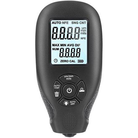 Bil Lakkmåling Tykkelsesmåler, Bærbar Bakgrunnsbelyst LCD Digital Lakkmåler for Stål og Aluminium Base Metall (Svart)