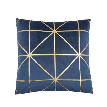 Samettinen sinikultainen tyyny 45x45cm – Geometrinen kuvio