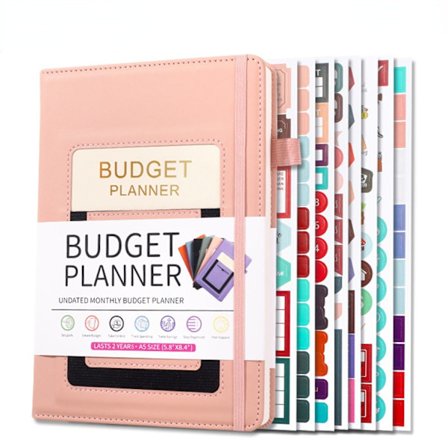 Budgetplaner & Utgiftsspårare Anteckningsbok - 12 Månaders Odaterad Ekonomisk Organisatör med Fickor, Rosa