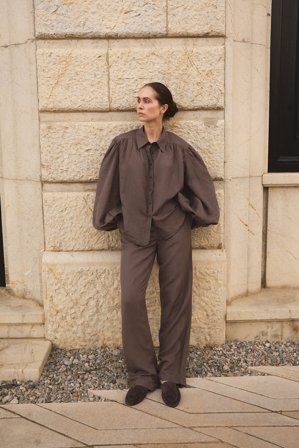 Maria Kragmann x NA-KD Pantalon droit en lin mélangé - Pantalon droit - Marron - EU 42