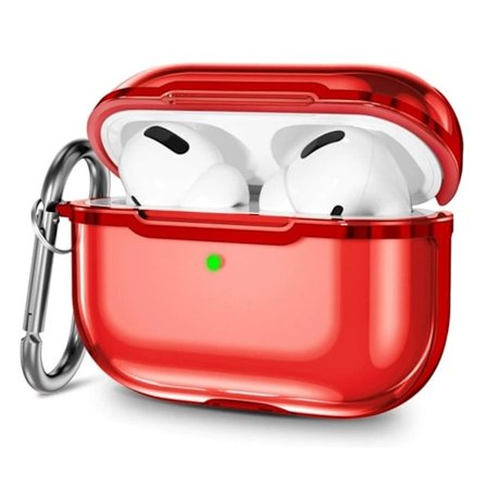 AirPods Pro 2 genomskinligt fodral med karbinhake - Transparent Röd / Röd