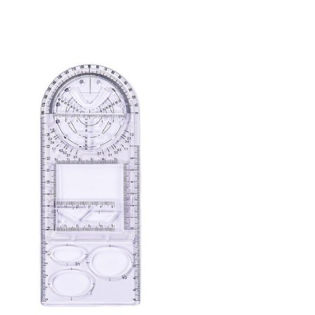 Multifunktionel geometrisk lineal, tegne skabelon måleværktøj plast måle tegne lineal (rund stil)