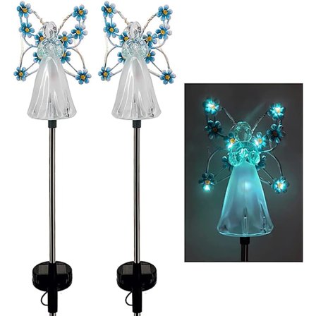 Solcellelamper for hagen, blå, 2-pakning solengler, vanntett