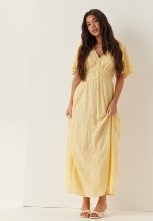 BUBBLEROOM - Butterfly Sleeve Viscose Maxi Dress - Yellow/Patterned