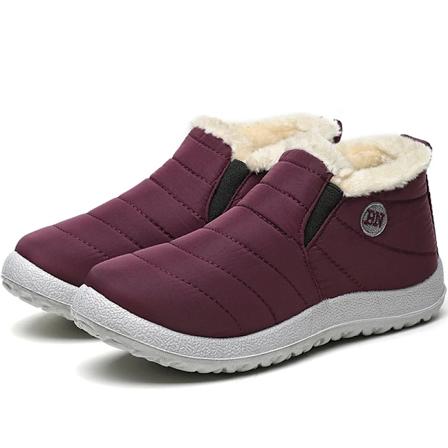 Damskor Stövlar & Ankle Boots För Kvinnor Varma Päls Vinterstövlar Snö Botas Mujer Slip On Kort Stövlar Combat Vinterskor Kvinnor Wine Red N 44