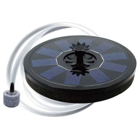 Solcelledrevet iltpumpe til damlufter med luftslange og boblesten - Kompatibel med akvarium, fuglebad, sort