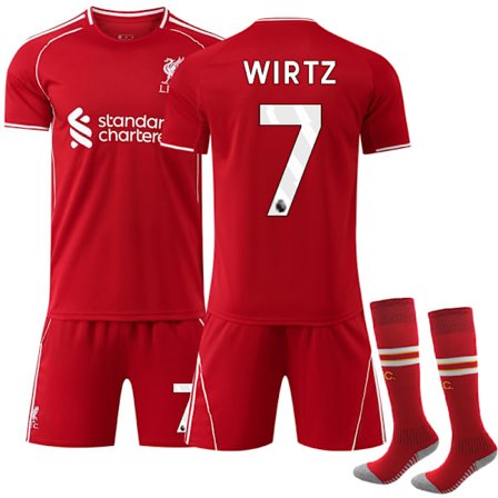 Kuuma 25-26 Liverpool FC Kotipaita NO.7 WIRTZ Pelipaidat Lasten Aikuisten Jalkapallosetti Sukkien Kanssa NO.7