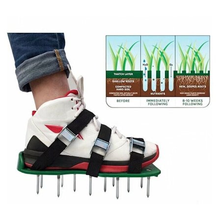 Havesko med plænelufter, sandal med luftepigge, par af grønne græssko med pigge, løse jord sko, sort 30 x 13 cm