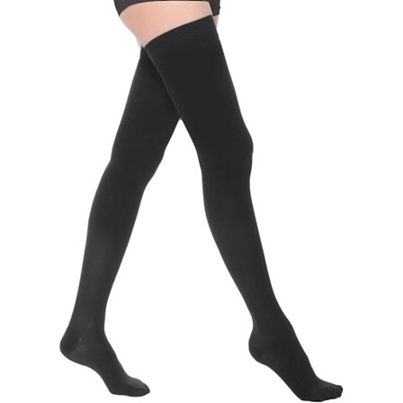 Hot tilbud til lav pris! Lårhøje kompressionsstrømper med silikonebånd, 23-32 mmHg støtte til ødem, åreknuder - Glad