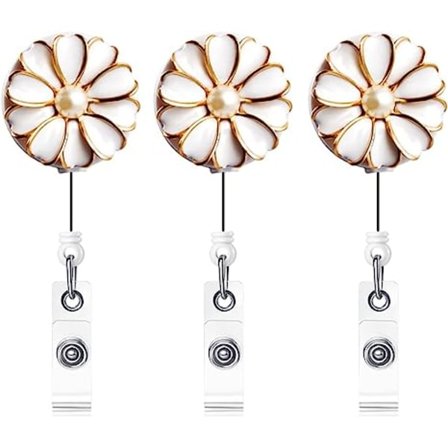 Utdragbart Badgehållare, ID-Badge Rulle med Pärla, 3-pack (Vit)