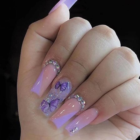 Kistfalska naglar Långa tryck på naglar Fjäril Gradient Falska N