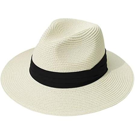 Naisten leve lierinen olki Panama-rullahattu vy ll , Fedora-rantahattu, UPF50+ MILK WHITE