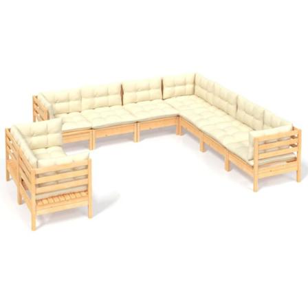 Vidaxl Loungegrupp Med Gräddvita Dynor 9 Delar Massiv Furu Creme
