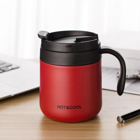 350 ML/500 ML kaffekopp, bärbar liten vattenflaska i rostfritt stål med lock och handtag för hemmakontor utomhusresor B144 Red