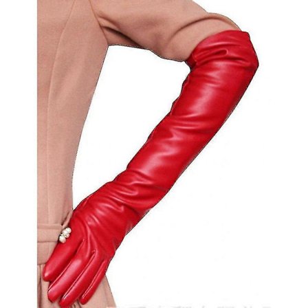 Lange læderhandsker til kvinder, imiterede handsker, silkefor, lange over albue elegante handsker 50cm - WELLNGS