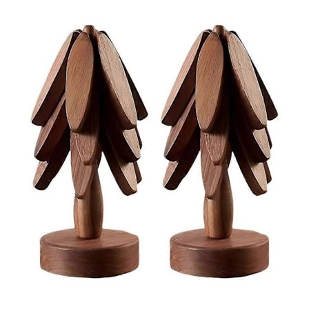 2 Set Träunderlägg Träd, Träisoleringsmatta, Stapelbara Träunderlägg Set om 4, Svart Valnöt Grytunderlägg