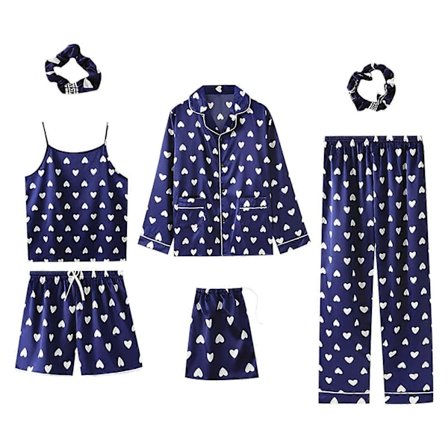 7 Delar Dam Pyjamas Set Faux Siden Pyjamas Dam Pyjamas Sovkläder Set Vår Sommar Hemmakläder Nattkläder Set Dam Bekväm Bomull Gåva Mstyle1