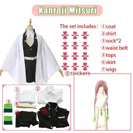 Anime Kimetsu No Yaiba Kimono Kanroji Mitsuri Cosplay Kostume Kisatsutai Sexet Tøj Kvinder Halloween Kostume Paryk Blå L Blue L