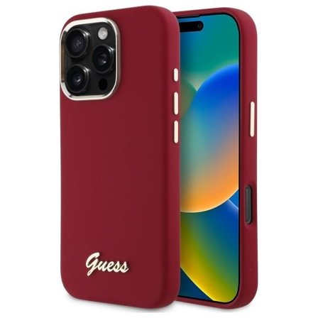 Guess Silikon Script Metal Logo iPhone 16 Pro-fodral - Rosa