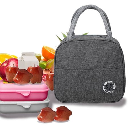 1 st Isolerad Lunchväska, Vattentät Picknickväska, Randig Matlådeväska, Picknick Bento Handväska Grå